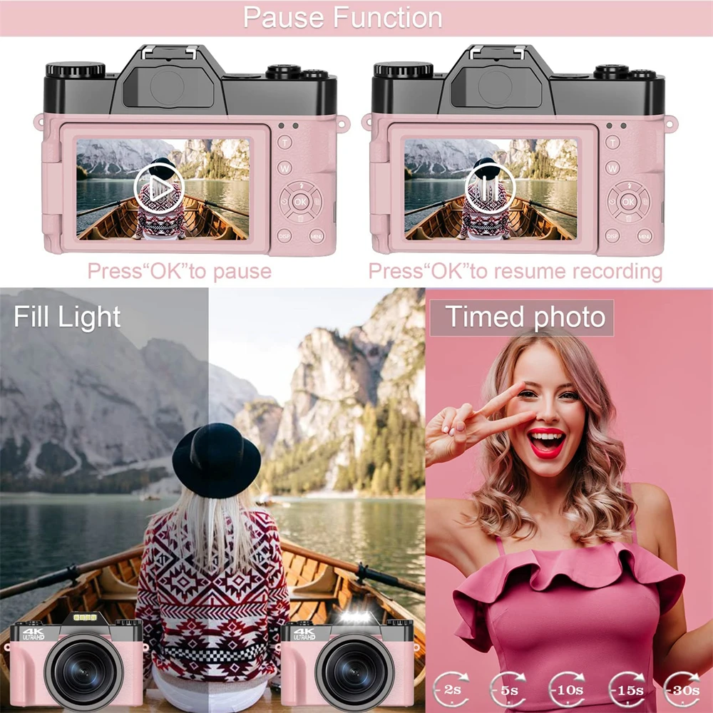 Flip Screen Digital Photo Camera 56MP 4K Photography Camcorder Vlog Selfie Video Camera Youtube Livestream Wide Angle Macro Lens - Image 6